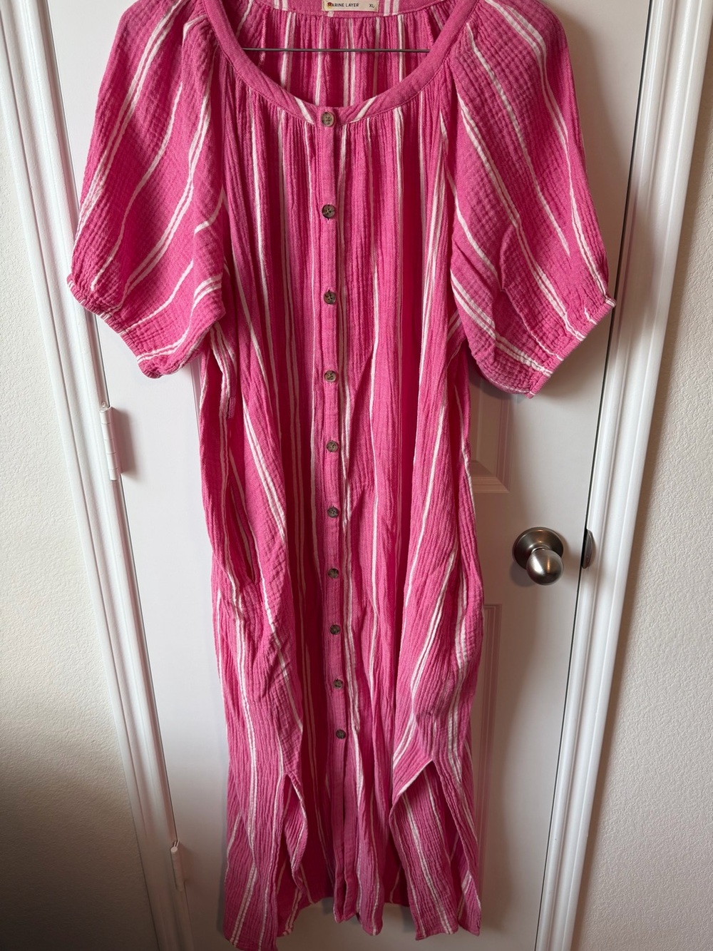 Pink Striped Button-Front Midi Dress - Picture 4 of 6